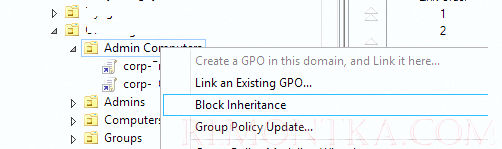 групповые политики - заблокировать наследование Block inheritance