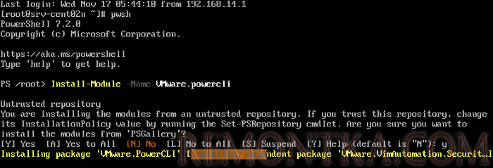 установка модуля vmware powercli в linux