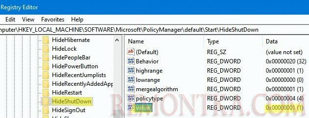 параметр реестр HideShutDown