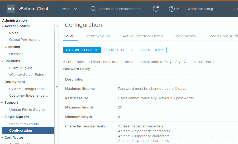 vmware SSO политики паролей