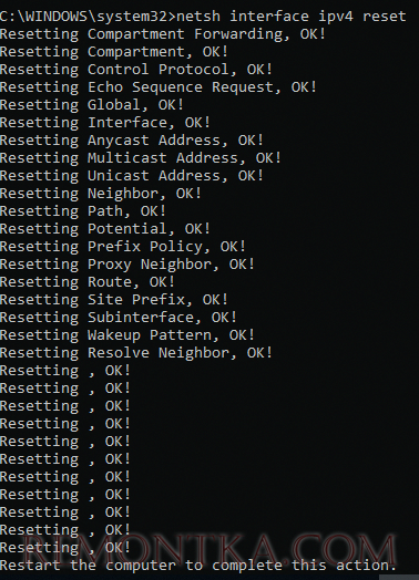 netsh interface ipv4 reset