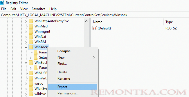 сохранить ветку HKEY_LOCAL_MACHINESYSTEMCurrentControlSetServicesWinSock