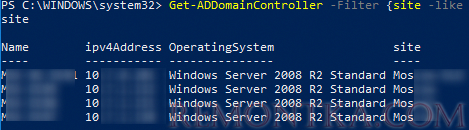 Get-ADDomainController - получить список контроллеров домена в сайте AD