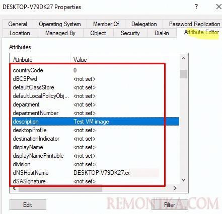Редактор атрибутов компьютера в AD