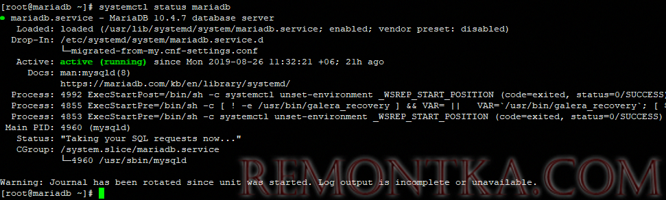 systemctl status mariadb - проверка службы в linux centos