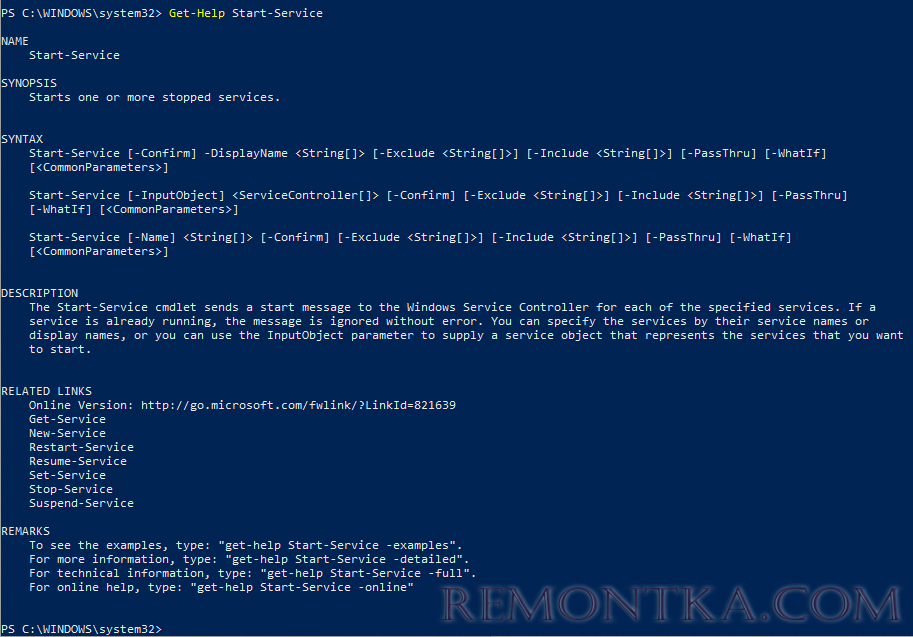 Get-Help Start-Service