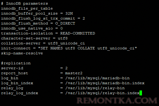mariadb настройка my.cnf второго сервера при master-master репликации 