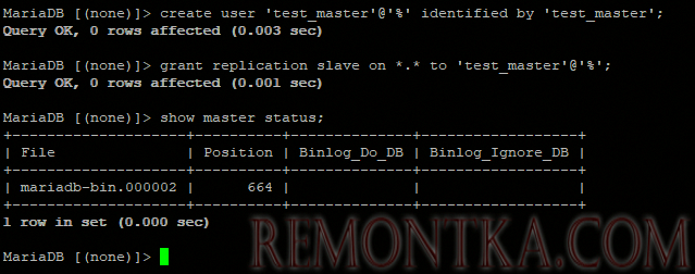 mysql create user grant replication slave 