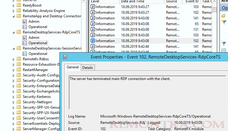 The server has terminated main RDP connection with the client