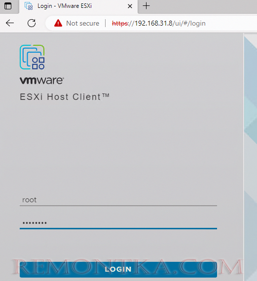 vmware esxi host client - подключениек веб интерфейсу