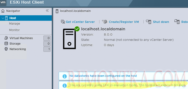 You are currently using ESXi in evaluation mode