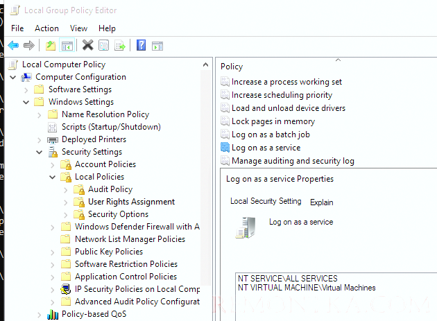 Log on as a service NT SERVICEALL SERVICES 