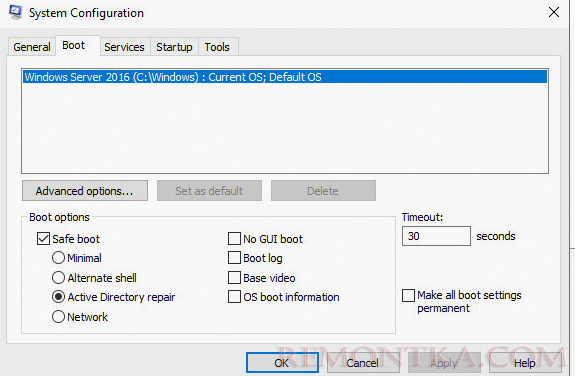 Safe Boot -> Active Directory repair mode