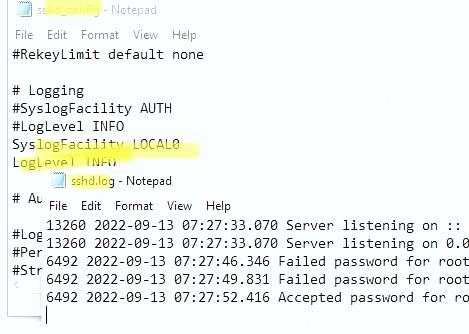 текстовый sshd.log в windows