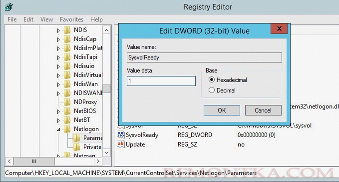 SysvolReady в реестре