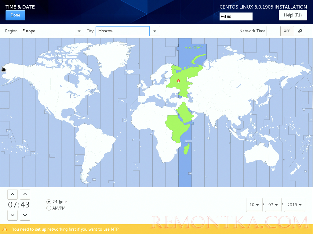 выбор часового пояса в centos