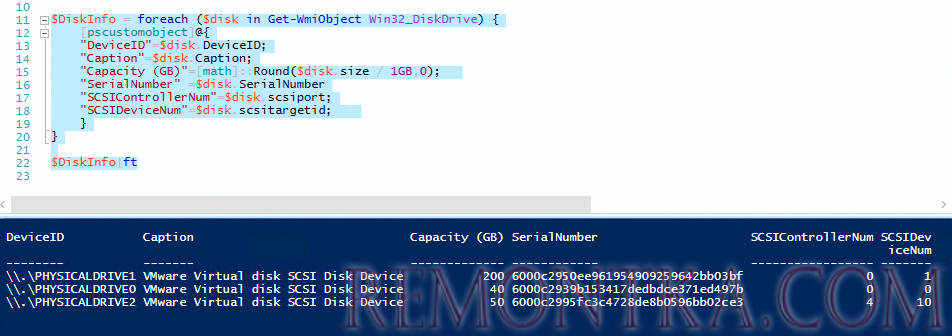 Get-WmiObject Win32_DiskDrive - получить serialnumber для дисков в Windows и SCSI Target