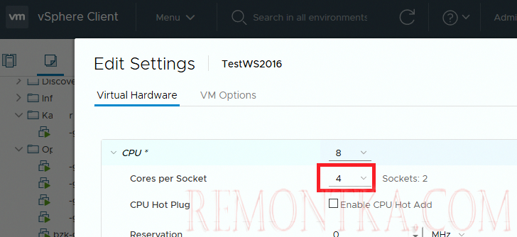 vmware - количесвто ядер на процессор в виртуальной машине