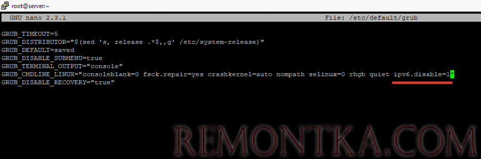 centos отключить ipv6 в grub