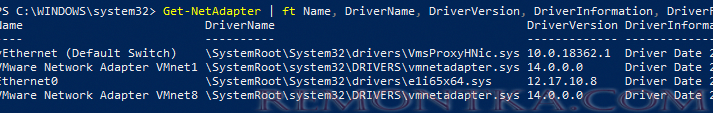 Get-NetAdapter получить версию драйвера сетевого адаптера