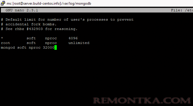 mongod soft nproc 32000