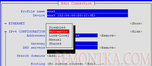 настройка dhcp для интерфейса в network manager