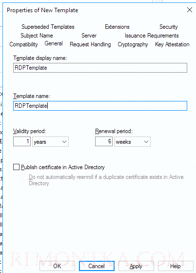 RDPTemplate - новый шаблон сертфиката для RDP подключений