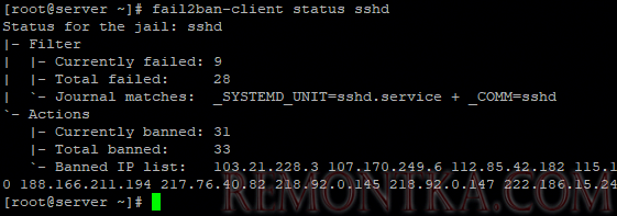список заблокированных IP в fail2ban