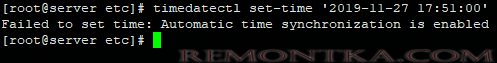 timedatectl Failed to set time: Automatic time synchronization is enabled