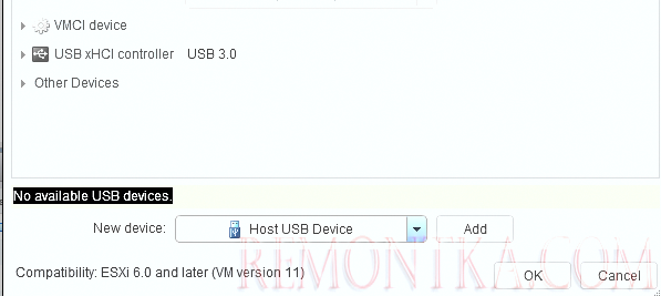 vmware USB passthrough No available USB devices