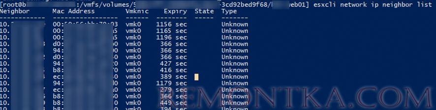 esxcli network ip neighbor - список соседних хостов vmware ip и mac адреса