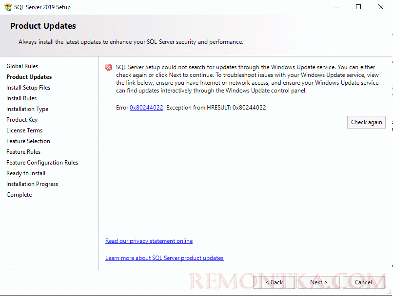 ошибка установки sql server: Error 0x80244022: Exception from HRESULT: 0x80244022