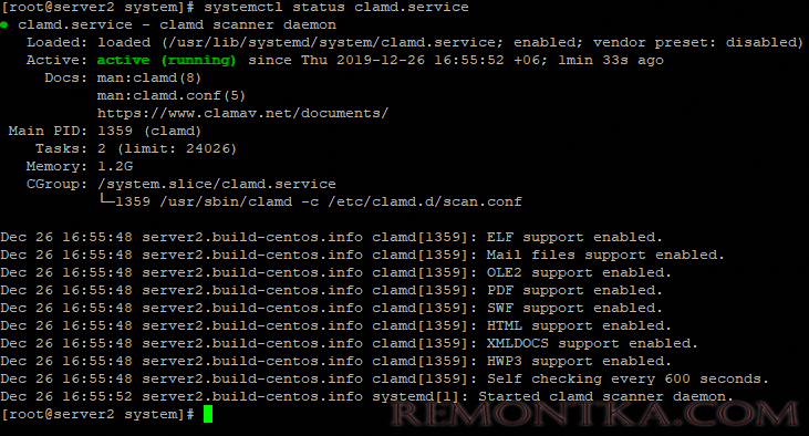 systemctl start clamd.service создаем сервис для антвируса clamav