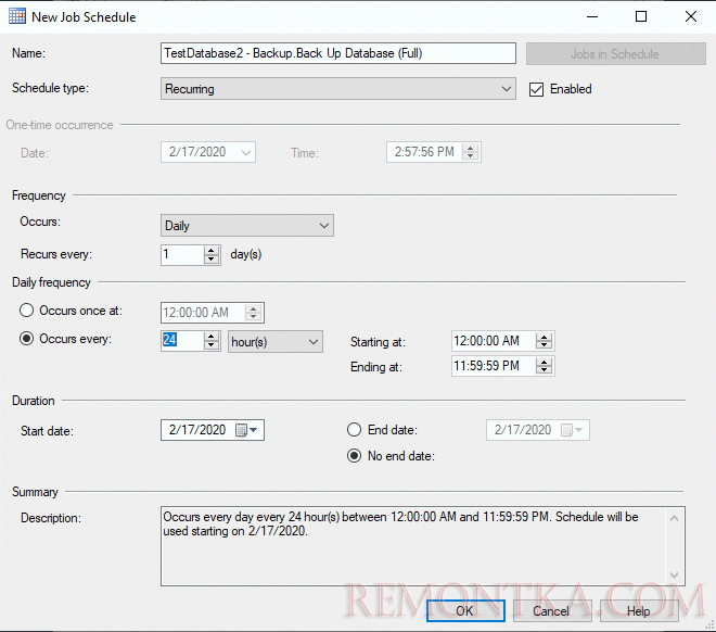 расписание резевного копирования бд mssql