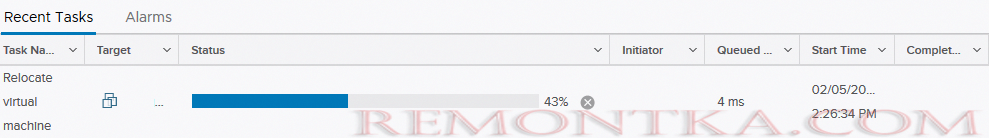 Relocate virtual machine - выполнена vmotion ВМ