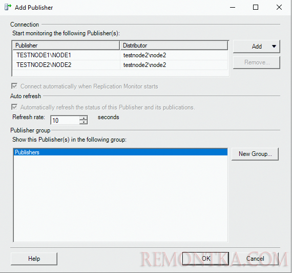 список доступных репликаций в sql server