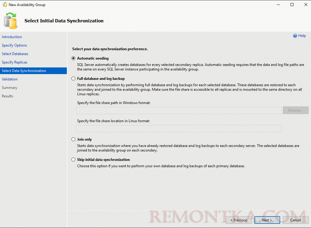 sql server always on - Automatic seeding