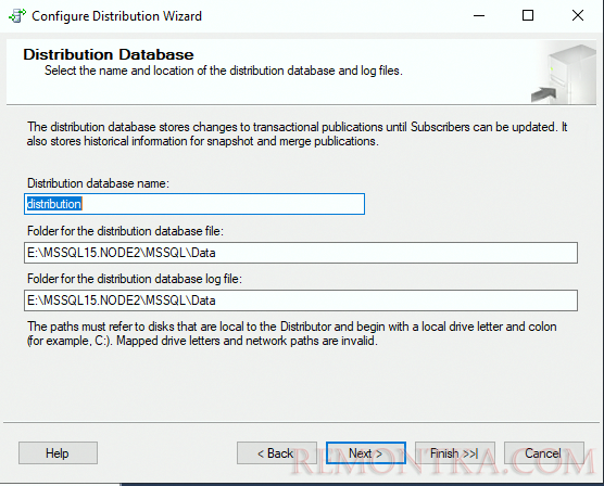 sql server путь к базе данных Distribution