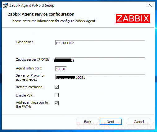 настройка параметров zabbix сервера при установке агента в windows