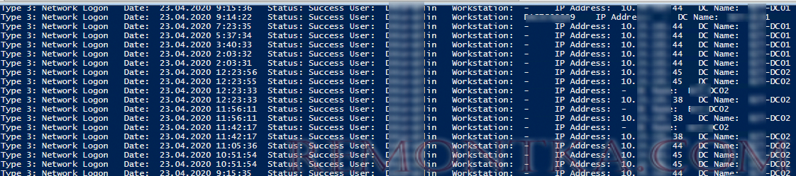 poweshell - история входов пользователя в домен