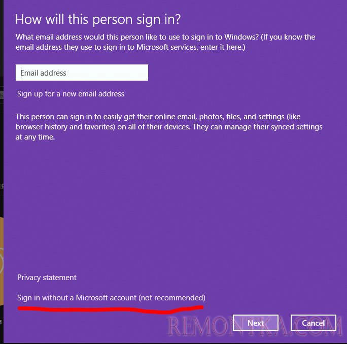 Windows 10 - создать локального пользователя Sign in without a Microsoft account