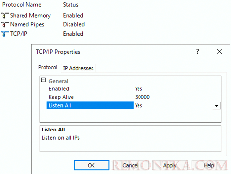 настройки протокола tcpip для sql server