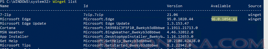 Winget list список установленных программ