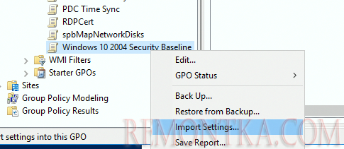 импорт политики Security Baseline в консоль group policy management