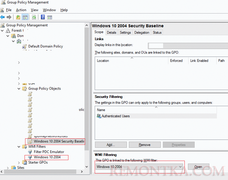 wmi фильтры для групповой политики security baseline