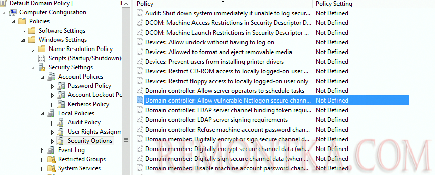 новая групповая политика Domain controller: Allow vulnerable Netlogon secure channel connections