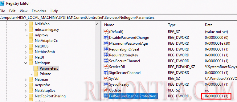 параметр реестра FullSecureChannelProtection