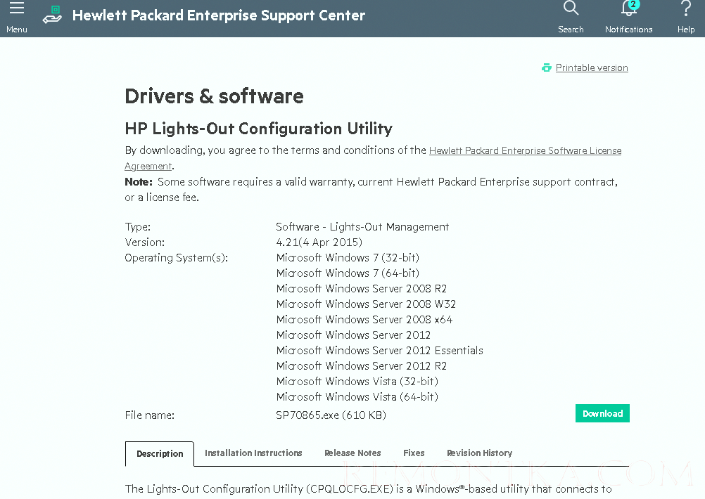 скачать и установить HP Lights-Out Configuration Utility на сервере HPE с Windows Server