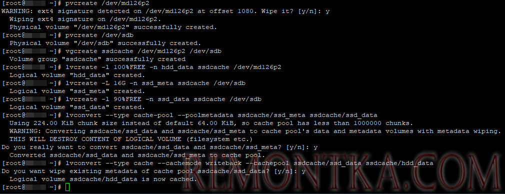 создание LVM кэша на SSD диске в linux