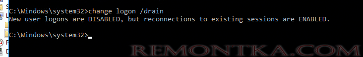 change logon /drain - New user logons are DISABLED, but reconnections to existing sessions are ENABLED